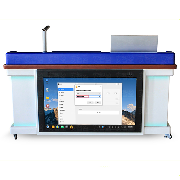 智能审讯桌实拍图，具备隐藏式线束管理和防撞圆角设计，适用于执法办案场所审讯场景
